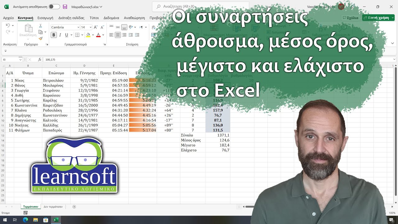 Οι συναρτήσεις άθροισμα, μέσος όρος, μέγιστο και ελάχιστο στο Excel. Βασικές συναρτήσεις.