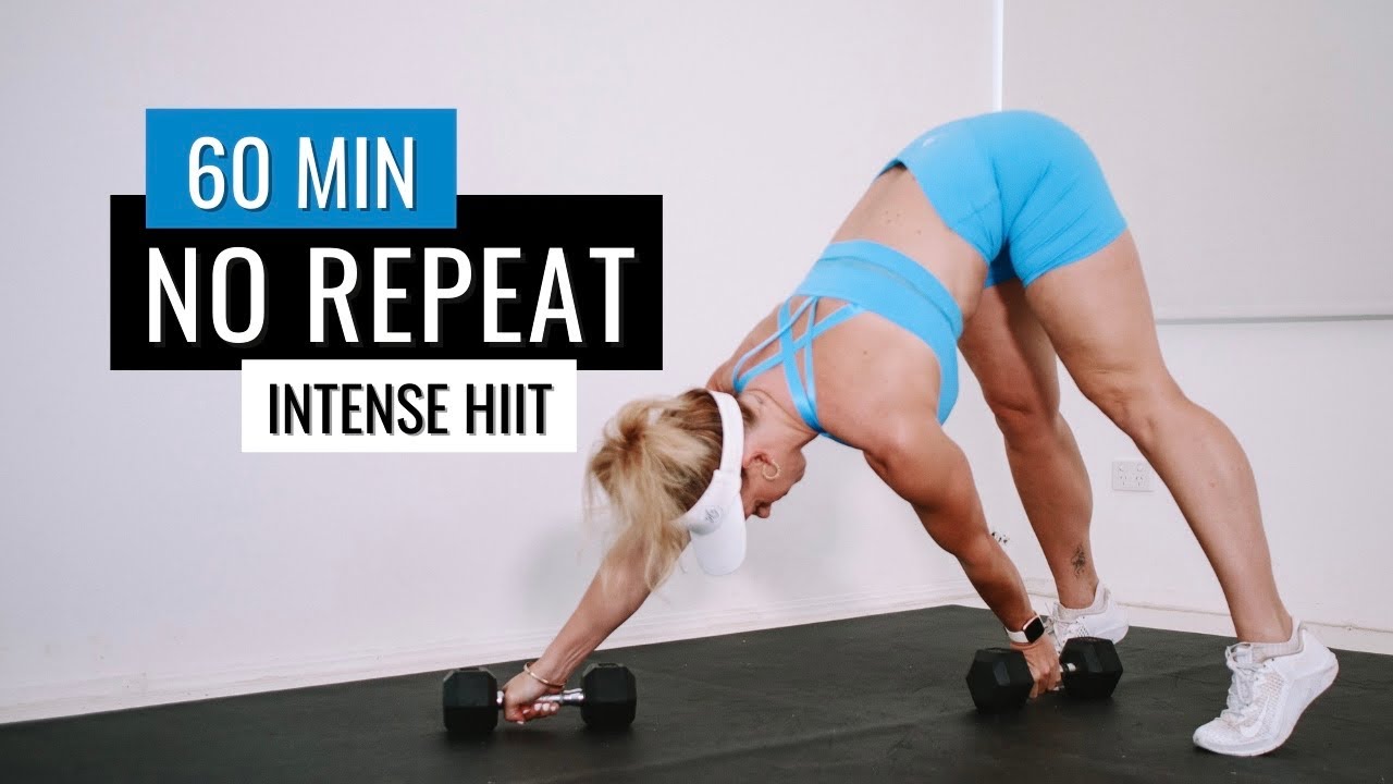60 MIN INTENSE No Repeat HIIT with Weights //Full Body Dumbbell Workout