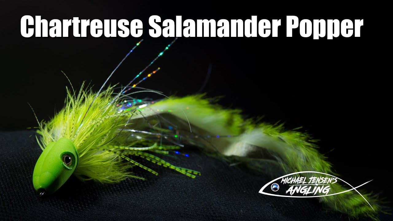 Chartreuse Salamander Popper - pike, musky and bass fly tying