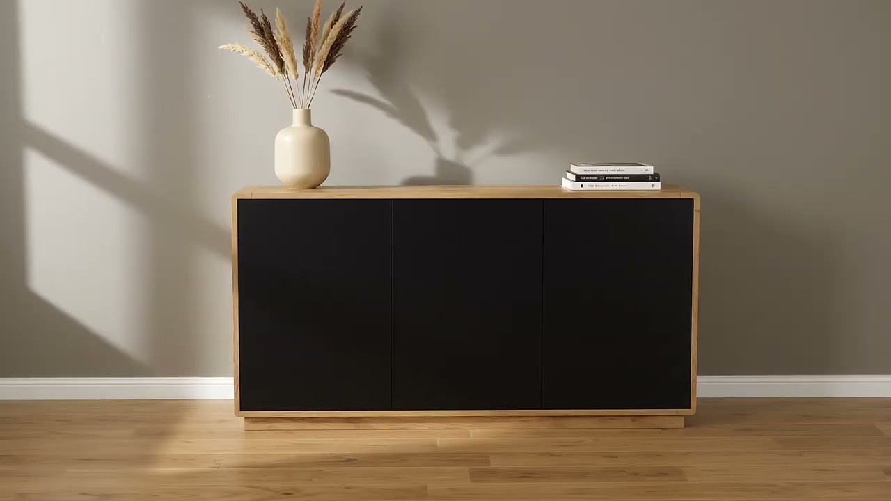 Sideboard Kaditz III - Matt Schwarz / Eiche Dekor