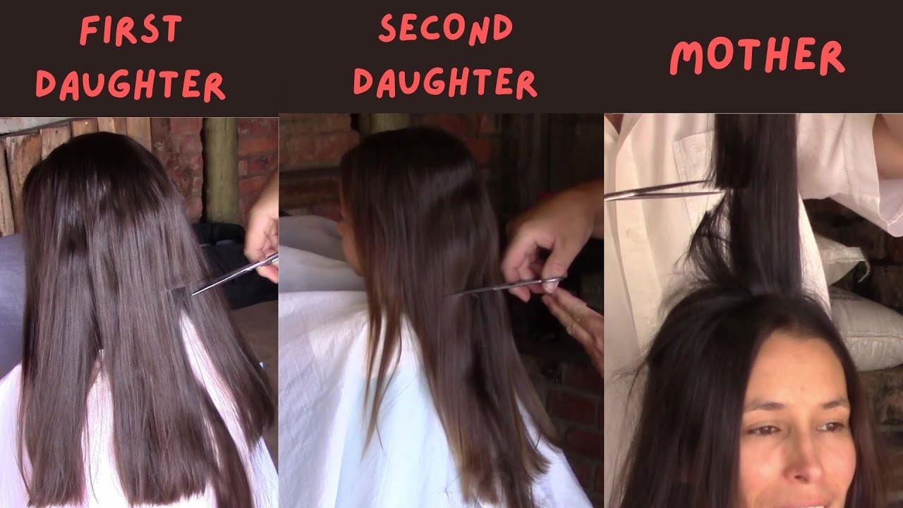 Mother and two young daughters cutting their long hair short #pixiehaircut #ladieshaircut #haircut
