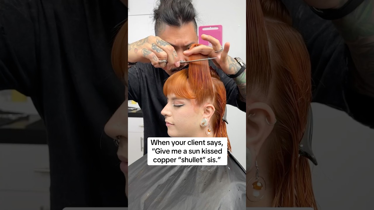 Did we slay this copper balayage and shag mullet hair? #balayage #hair #redhair #shorts #mullet