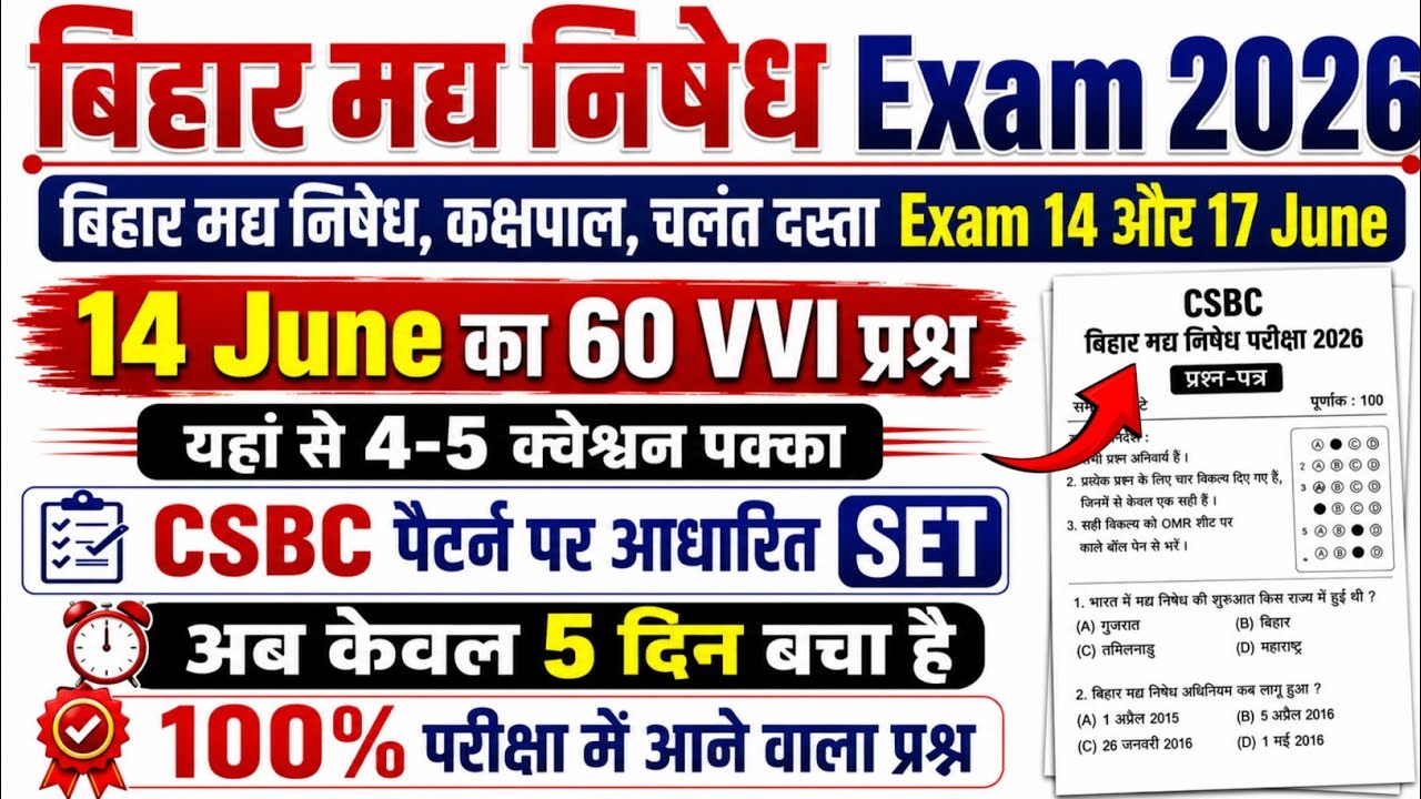 Bihar Madh Nishedh Most VVI GK | Madh Nishedh Exam Question Paper | madh nishedh marathon class |
