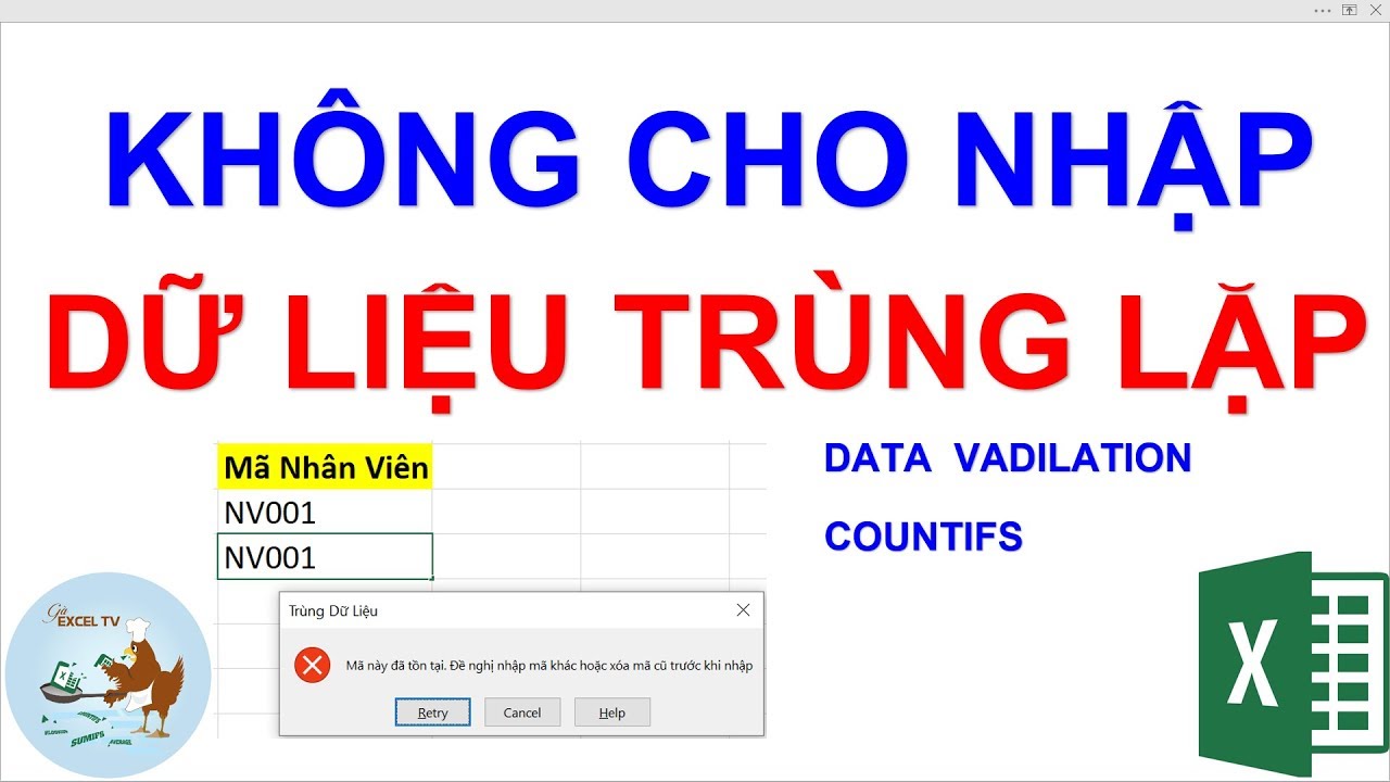Không cho nhập dữ liệu trùng nhau trong Excel
