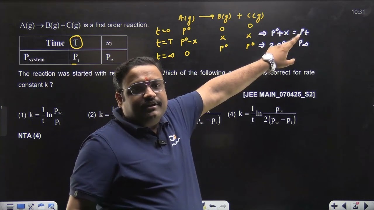 The reaction was started with reactant A only.  07 APR 2025 SHIFT-2 JEE MAIN PYQ