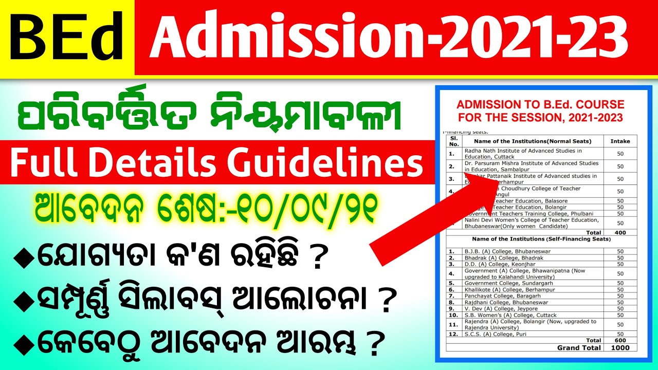 BEd Entrance-2021 Full Details || BEd Exam-2021 || Odisha BEd Admission-2021 Official Notification