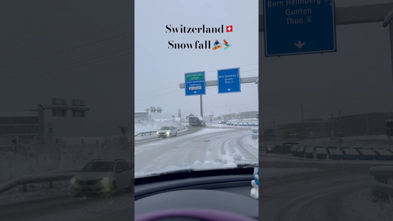 Snowfall⛷️🏂Switzerland🇨🇭 drive in car 🏎️💞🛷#switzerland #snow #winter #drivesafe