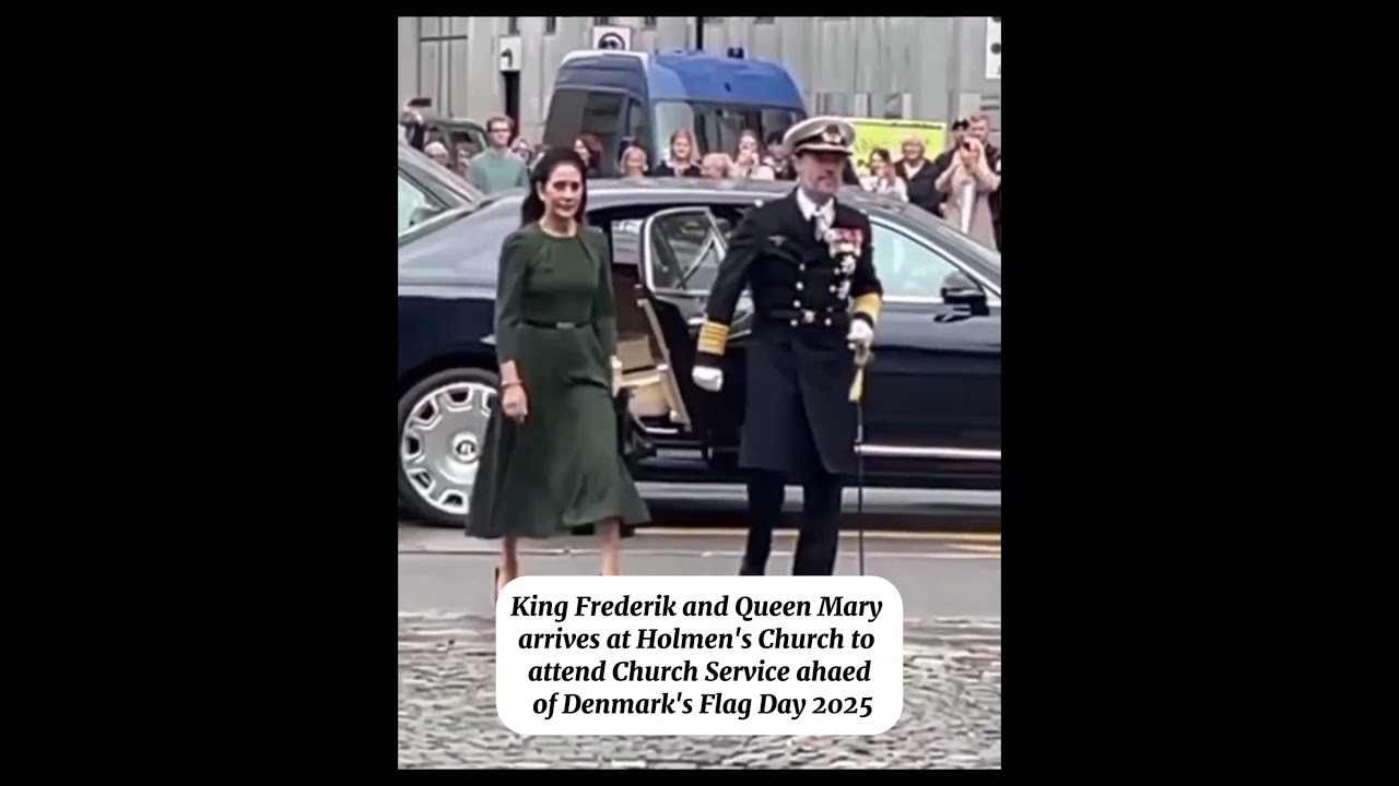 King Frederik and Queen Mary arrives at Holmen's Church ahaed of Denmark's Flag Day