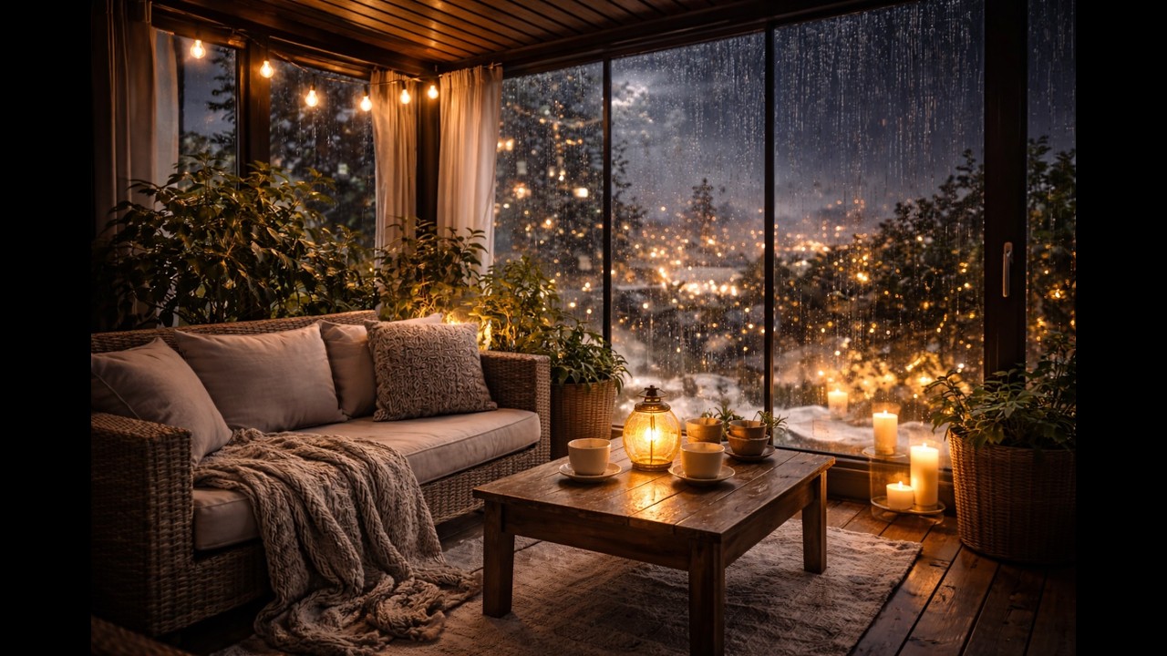 Rain on Balcony at Night 🌙 Cozy Rain Sounds for Deep Sleep | 2 Hours