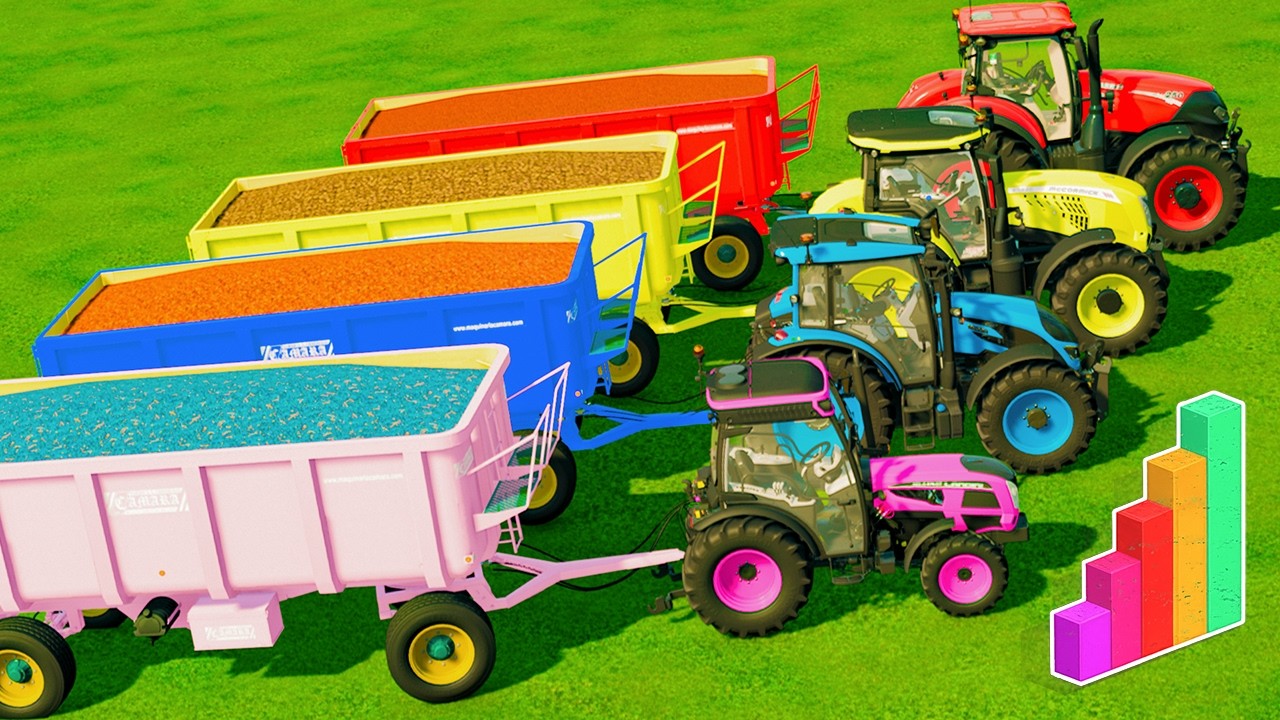 Small to HUGE POWER Tractors and OVERLOAD TRAILER VS HARD MUDDY PARKOUR with PORTAL TRAP - FS25