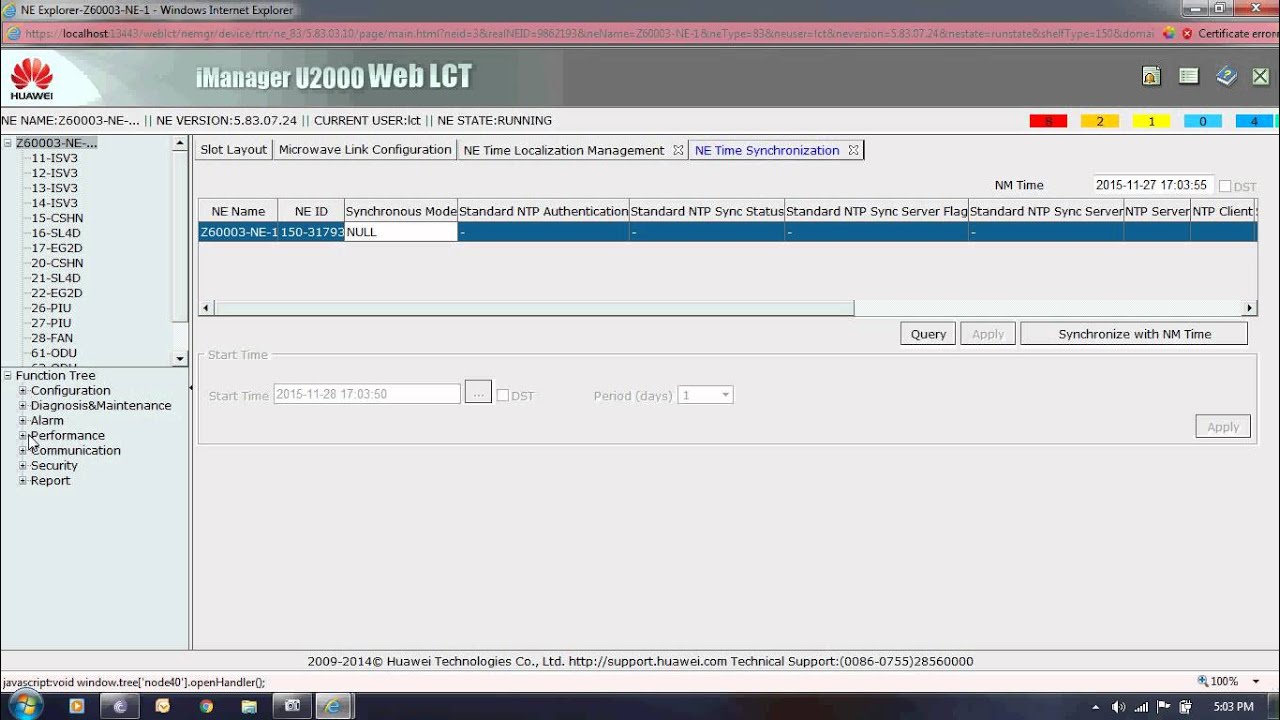 Huawei RTN980 time and RSL graph configuration