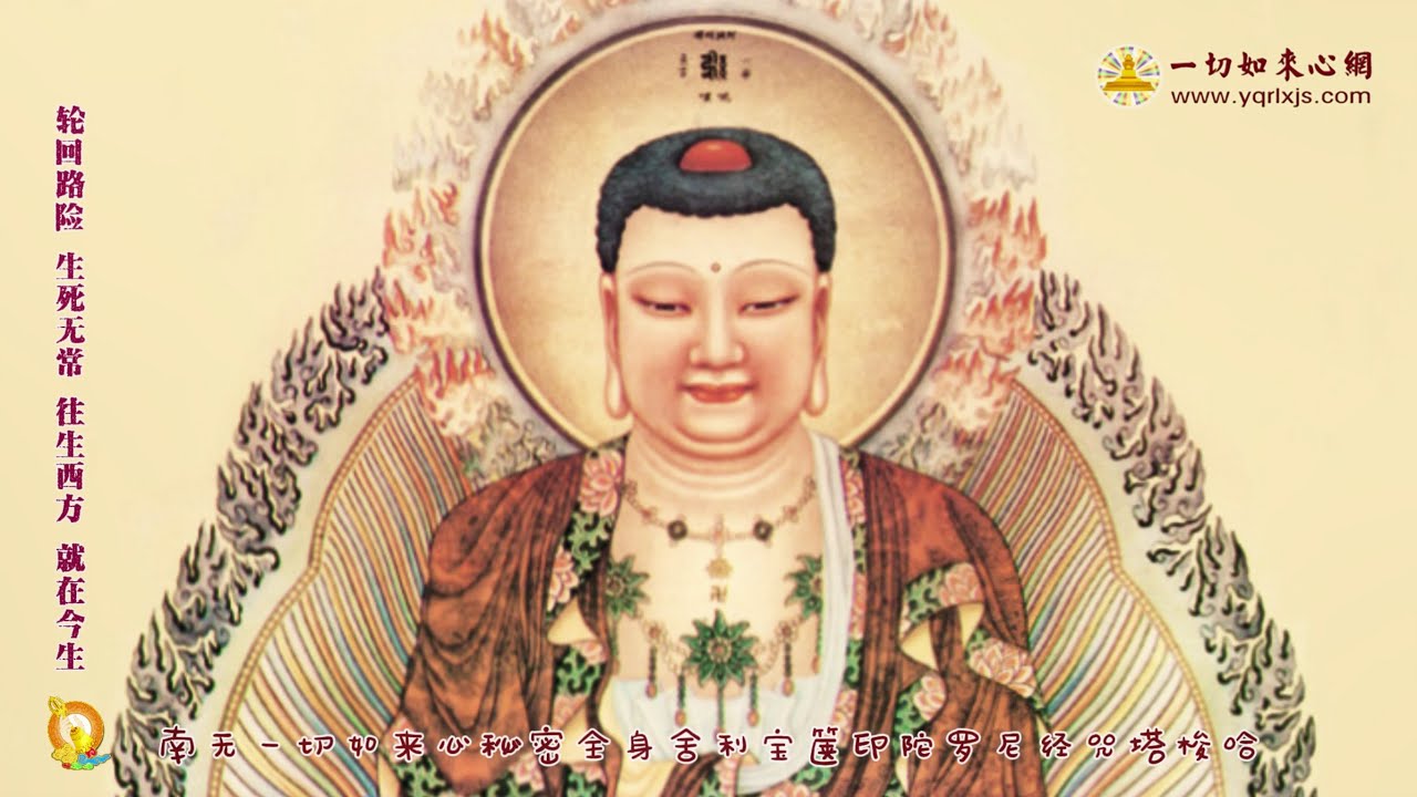 南无阿弥陀佛。弥陀心咒唱诵，嗡阿弥德瓦舍。四十八愿度众生，九品咸令登彼岸。至尊如来心塔，利乐父母众生。南无大势至菩萨摩诃萨！