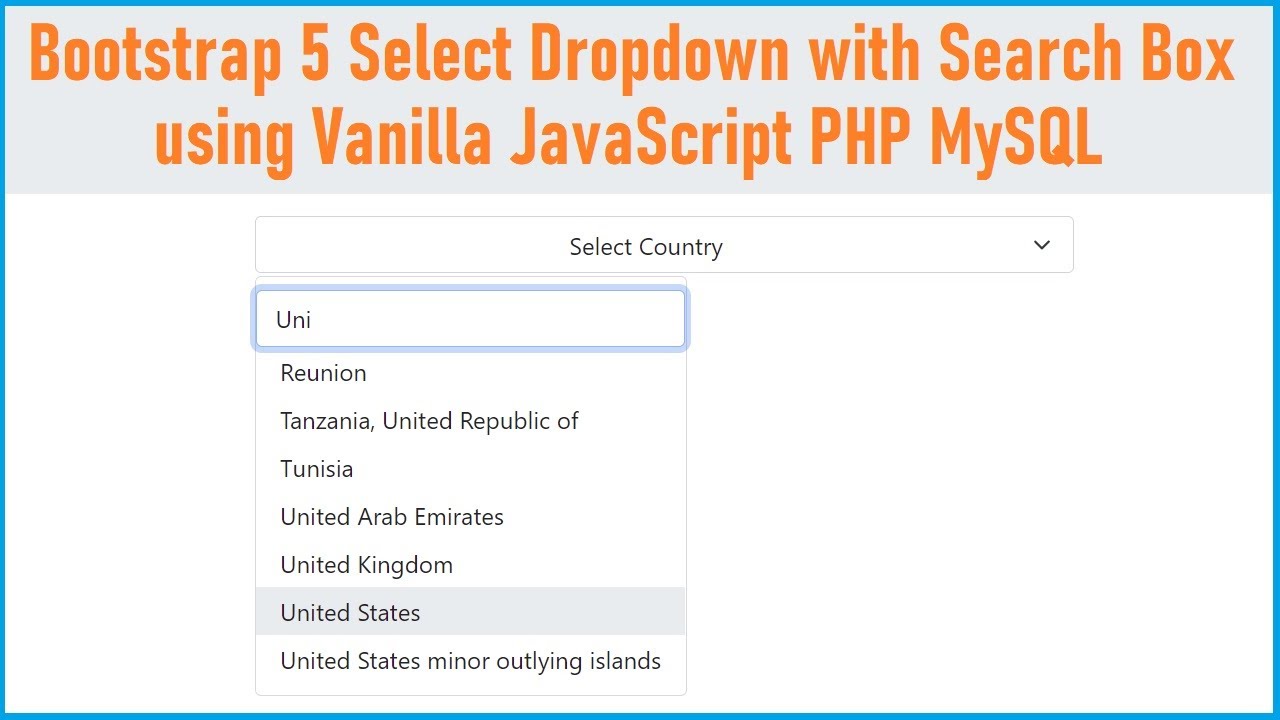 Выпадающий список Bootstrap 5 Select с полем поиска с использованием ванильного JavaScript PHP MySQL