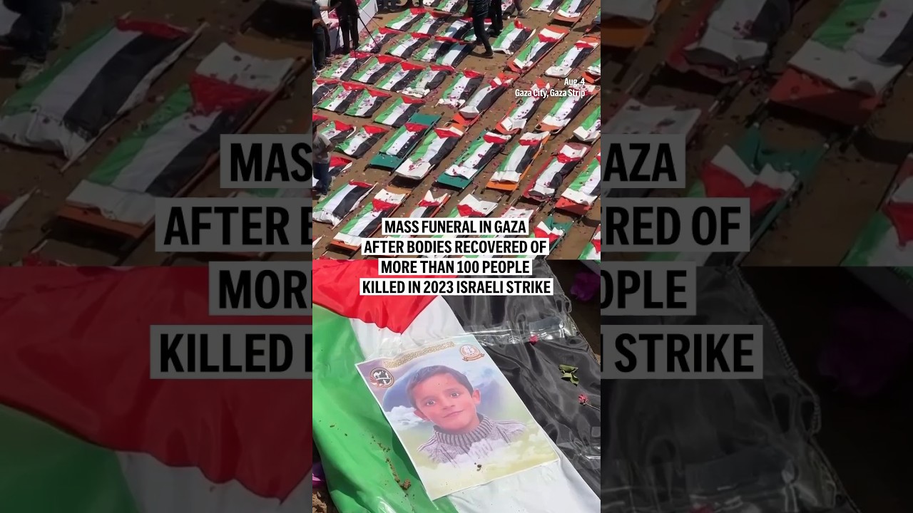 Mass funeral in Gaza after bodies recovered of more than 100 people killed in 2023 Israeli strike