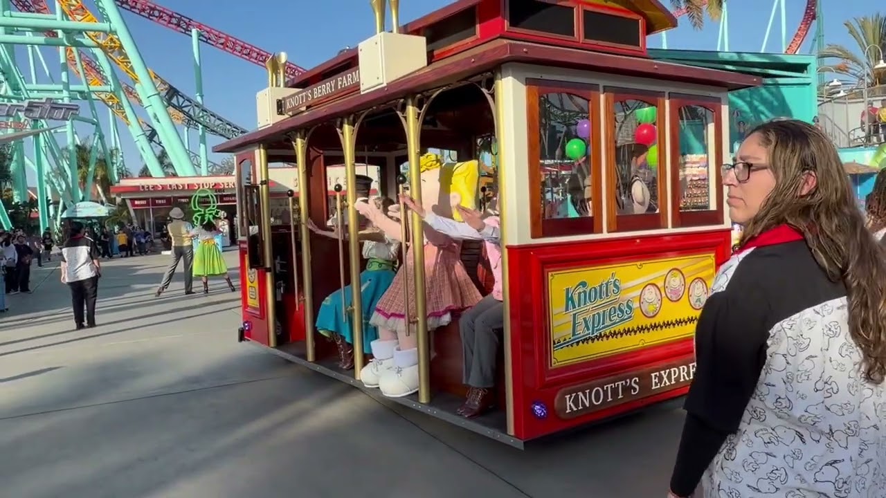 Following the Knott’s Express trolley between performance locations