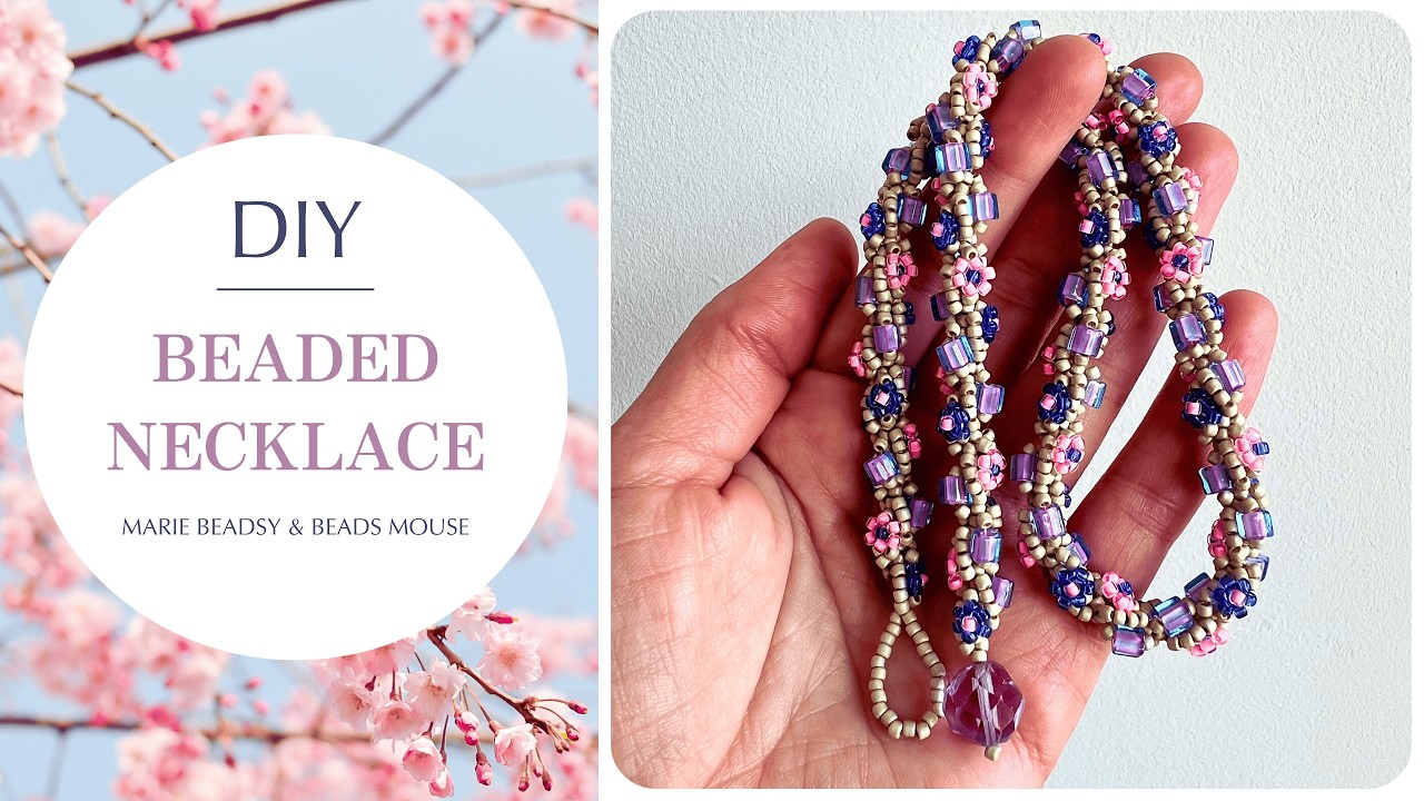 DIY Beaded Flower Necklace with Cube and Seed Beads | Marie Beadsy x Beads Mouse