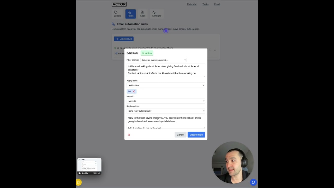 Updates - Email Automated Replies, Actor Insights + Actor apps