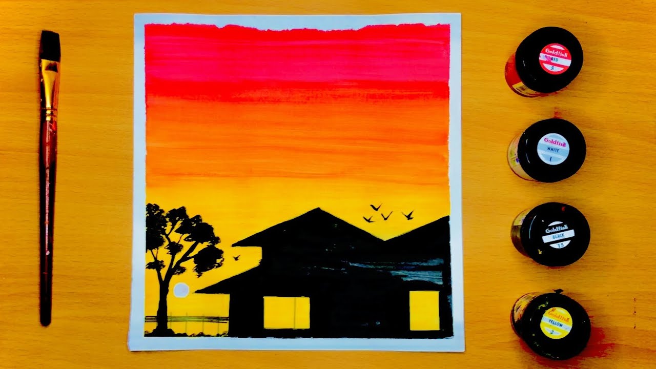 Easy sunset acrylic painting | poster colors | Acrylic painting tutorial |
