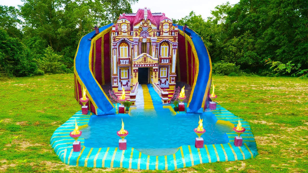 WE SPENT 960 HOUR To BUILDING My BEST VILLA HOUSE With SWIMMING POOL And AMAZING TWIN WATER SLIDE