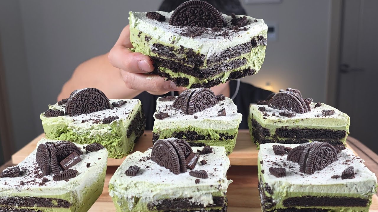 ASMR 꾸덕한 말차 오레오🍃 아이스박스 케이크 폭풍 먹방! | Matcha Oreo Icebox Cake Mukbang