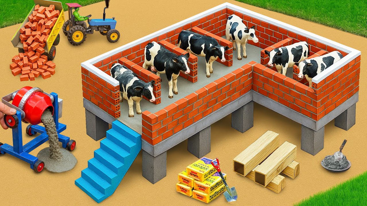 Cows Swept Away by Flood | DIY Solid 2-Storey Mini Cow Shed Construction Science Project
