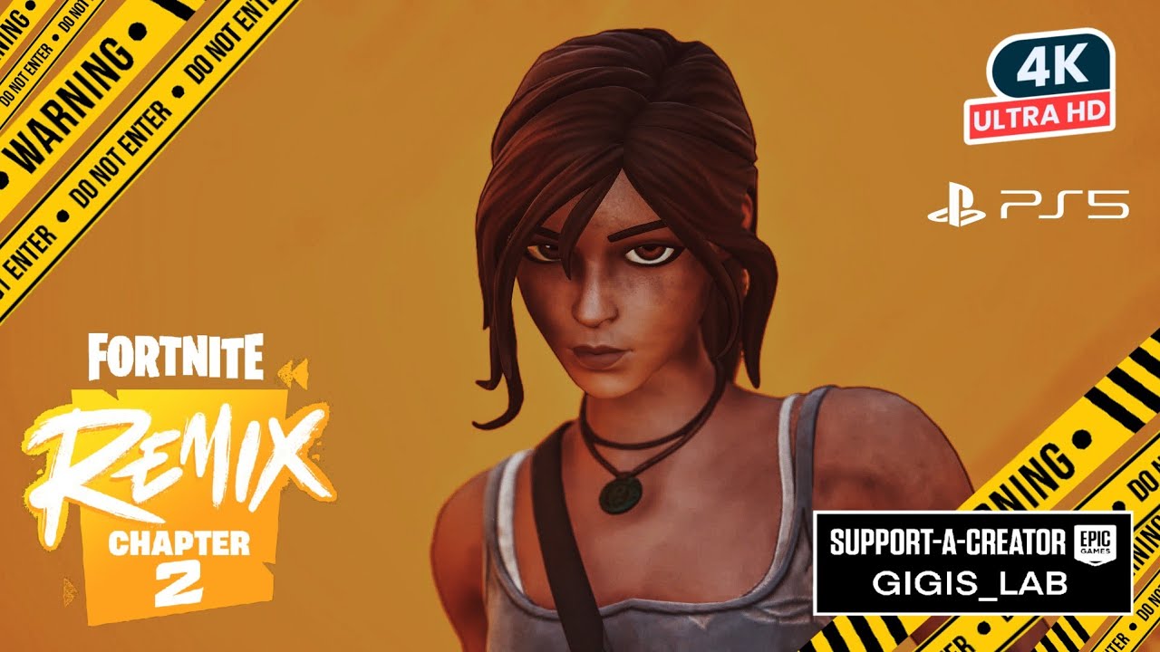FORTNITE Chapter 2 REMIX LARA CROFT Skin Showcase PS5 Gameplay Review 4K HDR