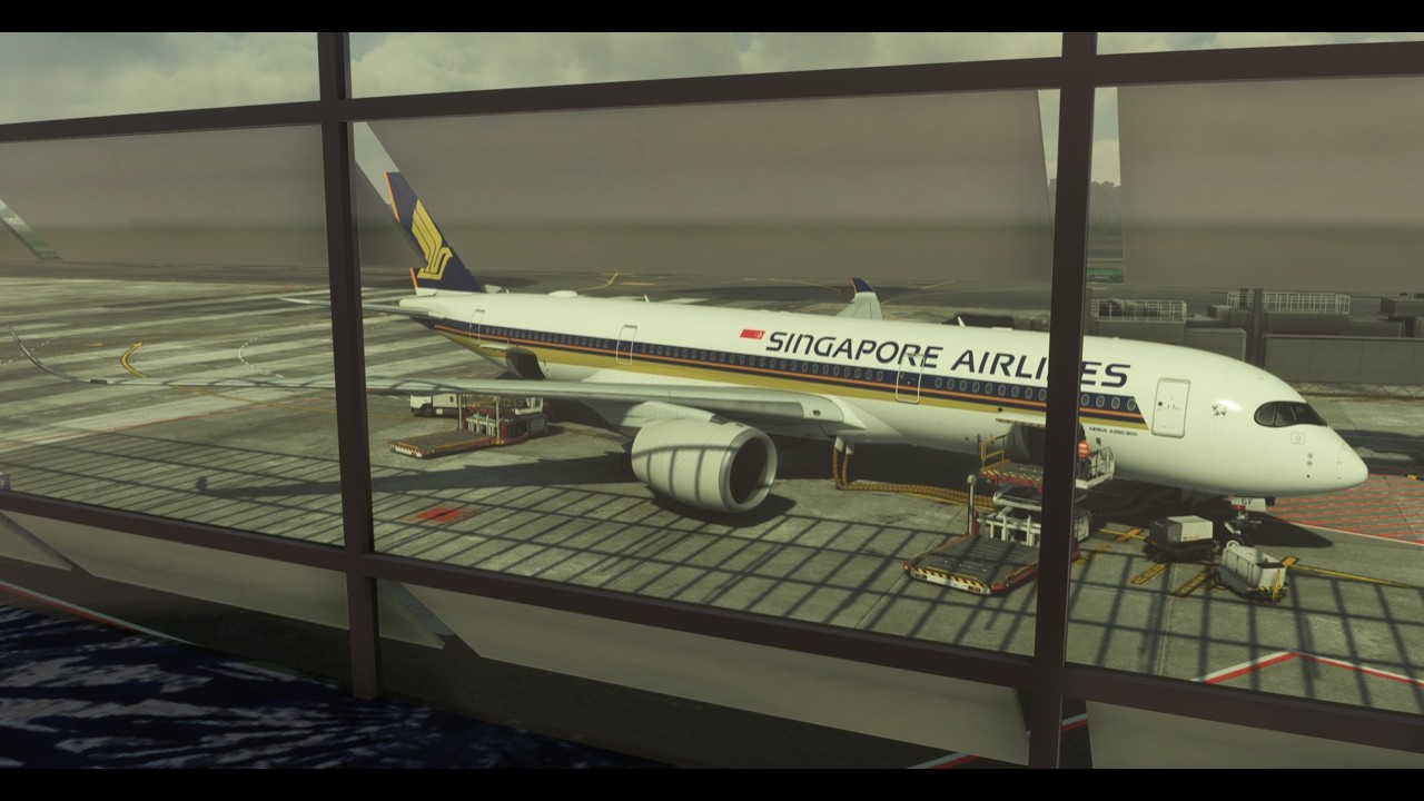 MSFS20 - INI A359ULR - Sunny Cloudy Arrival Into Singapore Changi - Nearby -SHRA - SIAV Group - SQ33