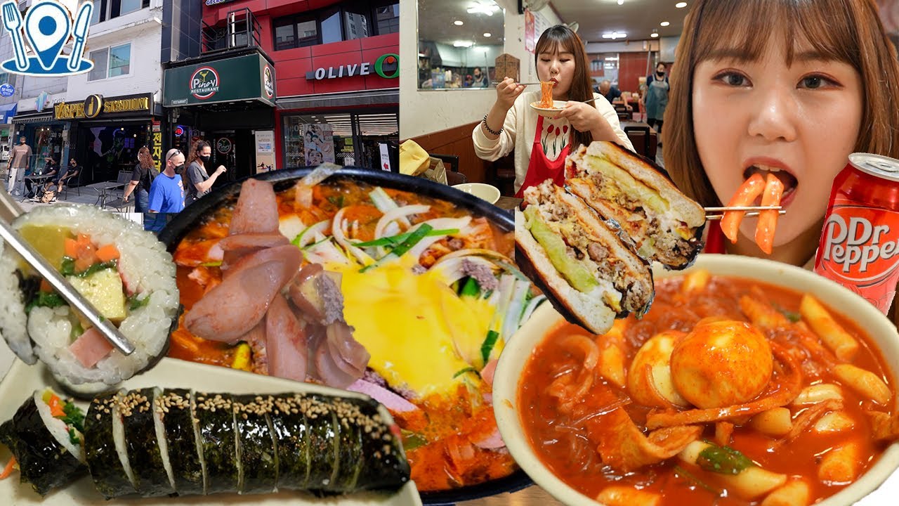 Открытый мукбанг | Популярная еда на рынке Пхёнтхэк. Budae Jjigae, Гамбургер, Ттеокбокки.