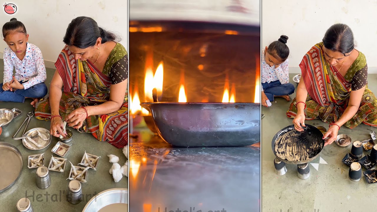 Traditional Indian ways to kajal (Collyrium) making recipe - 100% natural - blackest black
