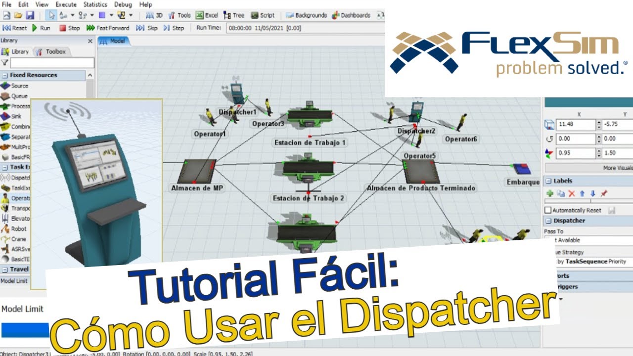 TUTORIAL FLEXSIM #3 (Versión 2025): Cómo Usar el DISPATCHER en Modelos de SIMULACIÓN con FlexSim