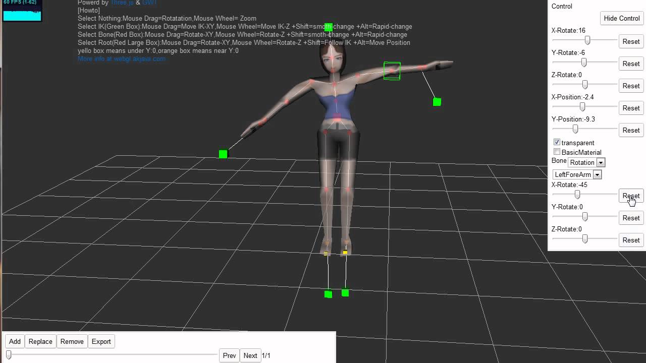 WebGL BVH Pose Editor Alpha IK-Bone Demo