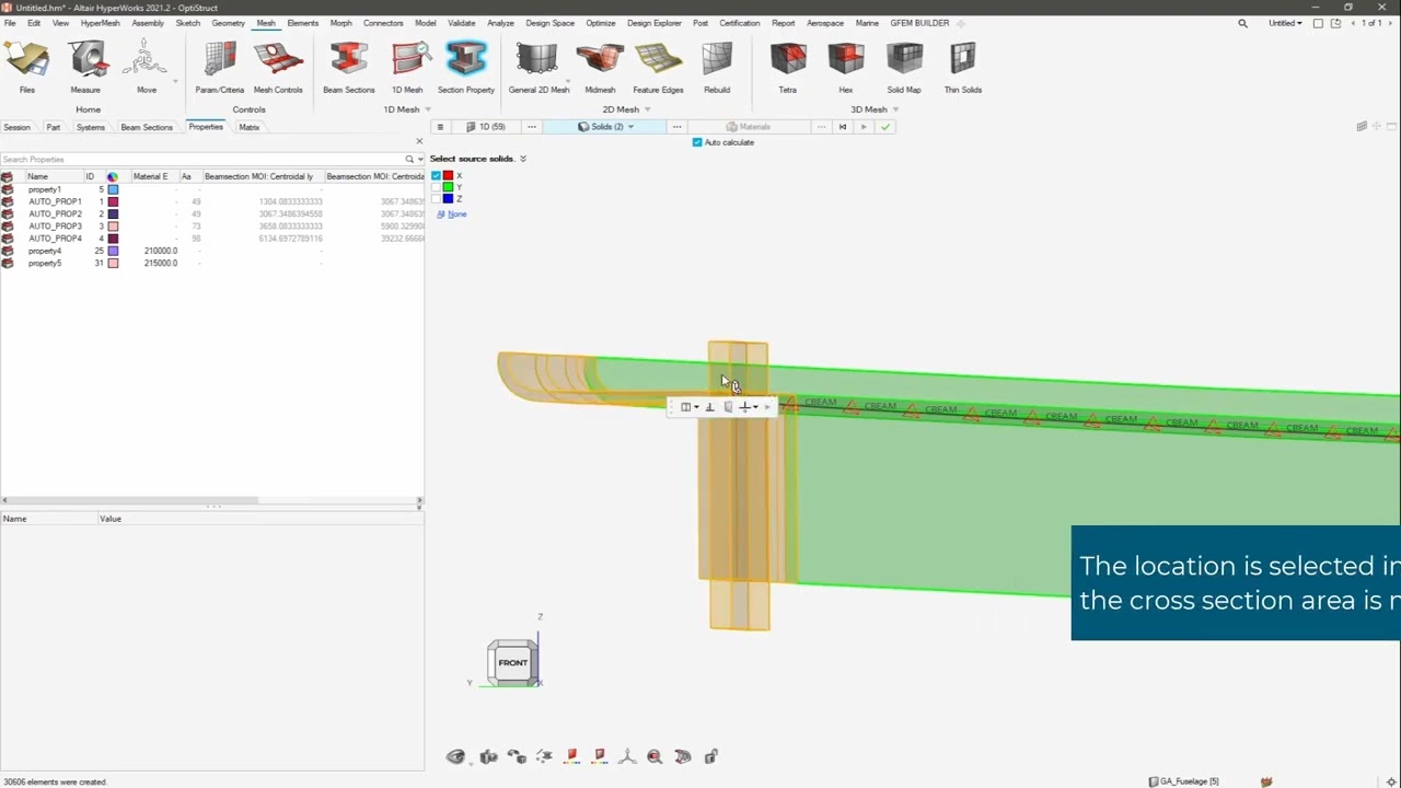 HyperWorks 2021: GFEM, Updating Beam Section Properties by Extracting Section Cuts