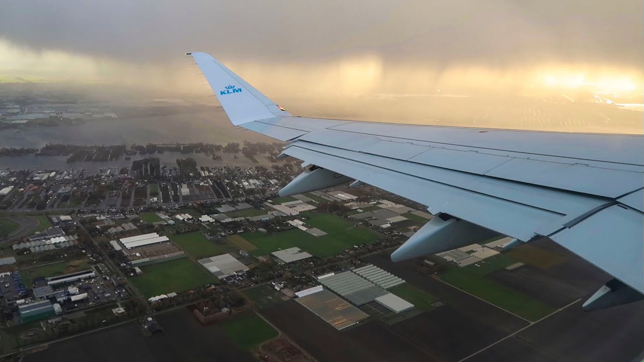 KLM Embraer 175 morning takeoff from Amsterdam