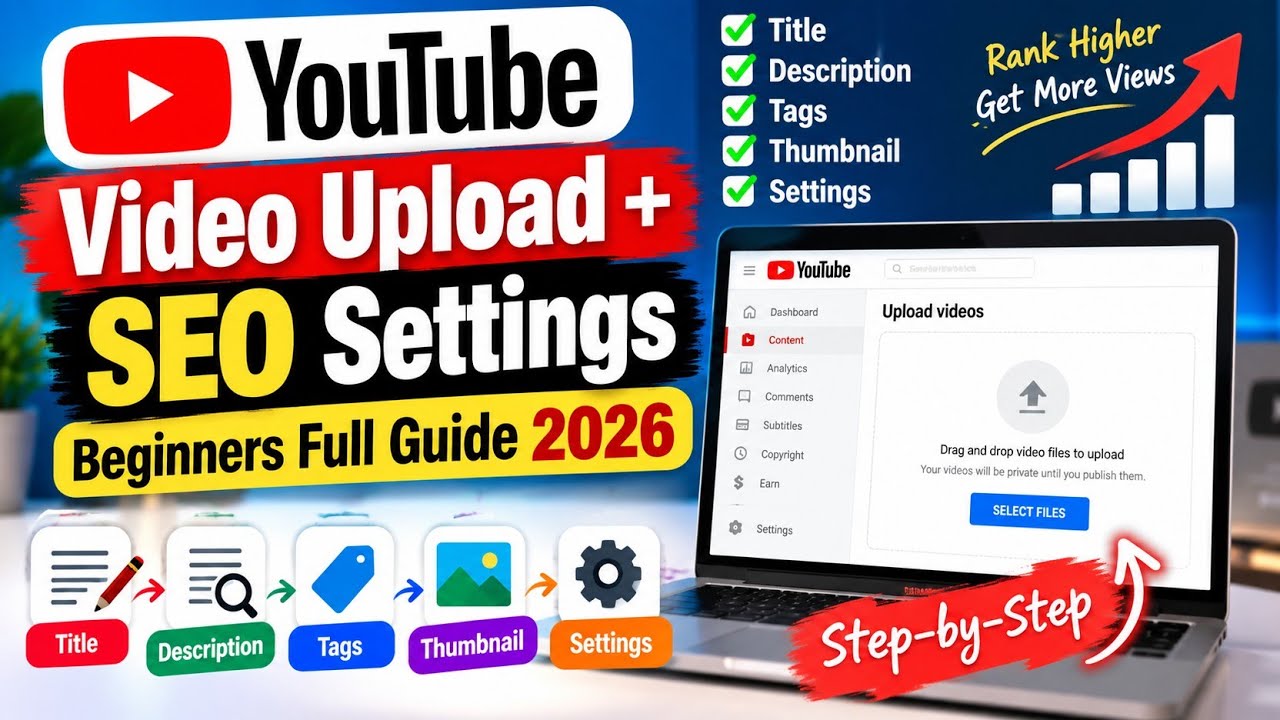 YouTube Video Upload, editing+ SEO Settings | Beginners Full Guide 