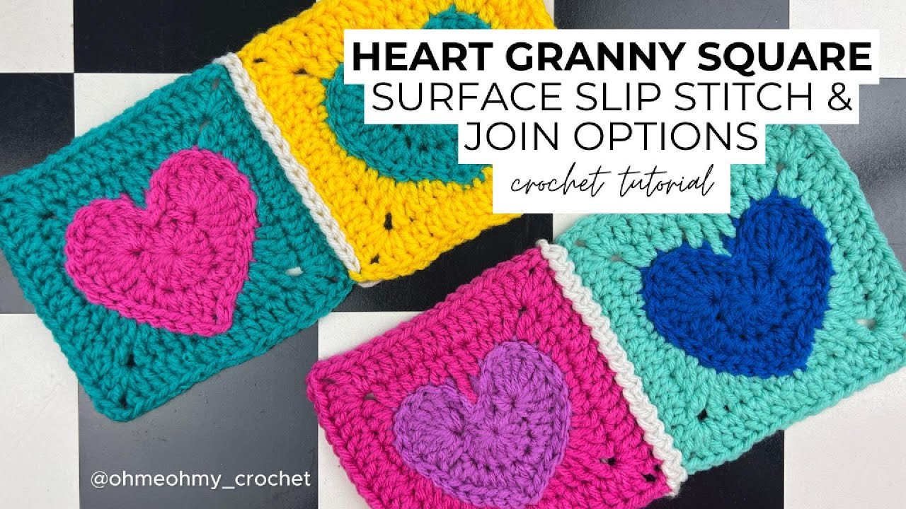 Heart Granny Square - Surface Slip Stitch, Flat Sl St Join, Zig Zag Sl St Join Crochet Tutorial