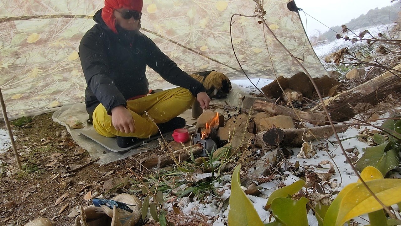 ソロキャンプ　2026年2月8日　LITE WAY / SIMPLEX MAX TARP DCF camo　Qiwiz / FireFly UL WoodStove