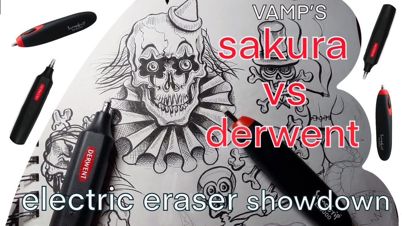 Vamp's SAKURA Electric Eraser VS Derwent Battery Operated Comparison Review - Coloring Book Pages