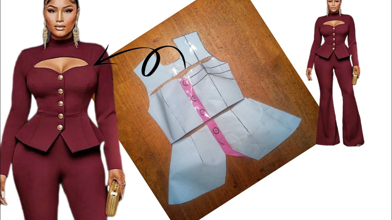 How to cut/ draft a perfect keyhole Neckline, 90 degrees peplum top/ blouse. Princess dart