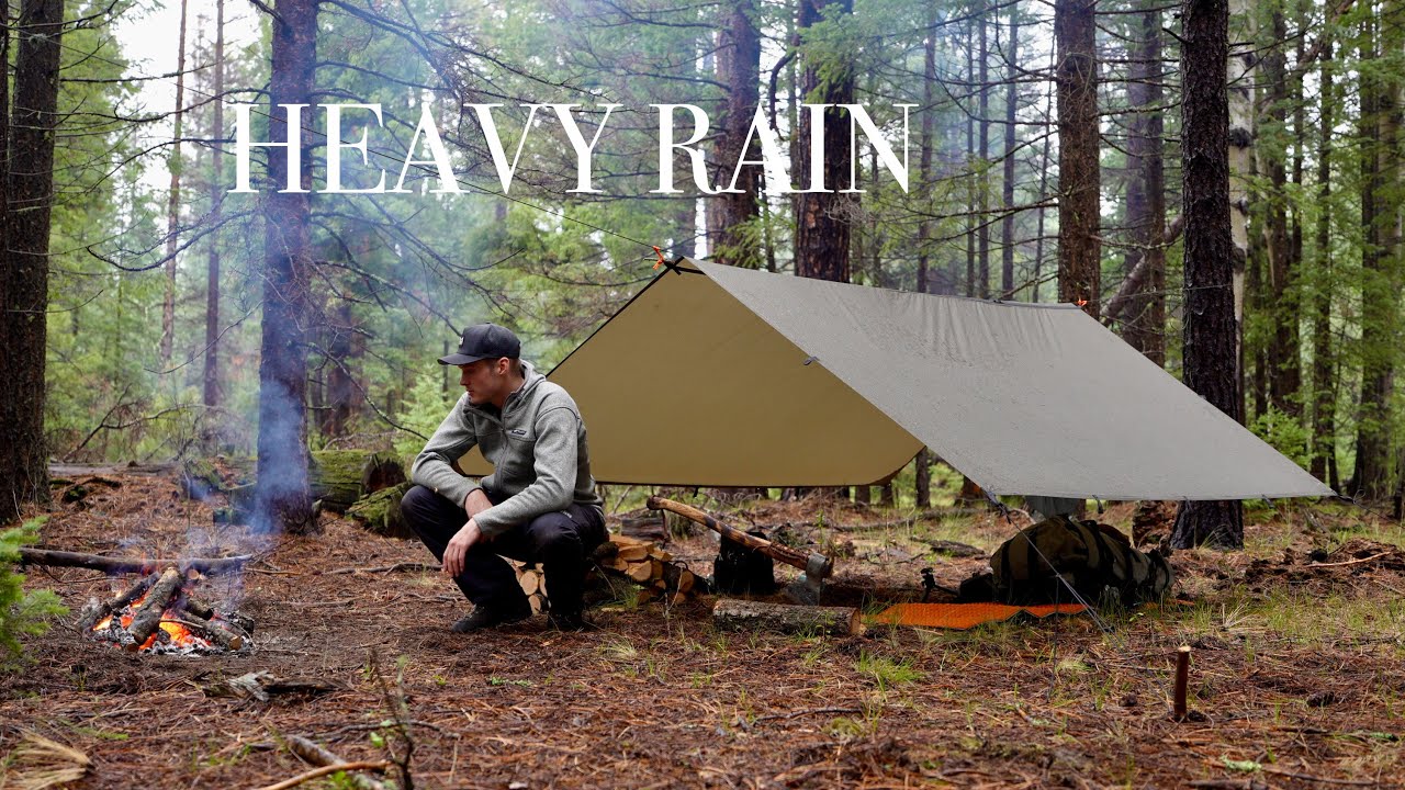 Solo Tarp Camping in Heavy Rain