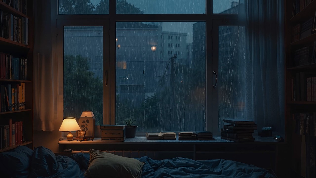 Rain Falling All Night in Lake Tahoe 🌧️ Cozy Cabin Rain Sounds with Distant Thunder for Sleep