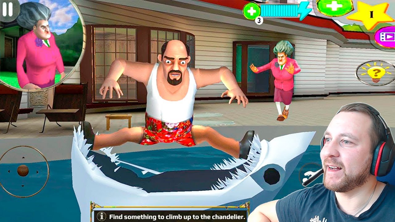 НАПАДЕНИЕ АКУЛЫ на МУЖА МИСС ТИ Scary Stranger 3D игра от разработчиков Scary Teacher 3D