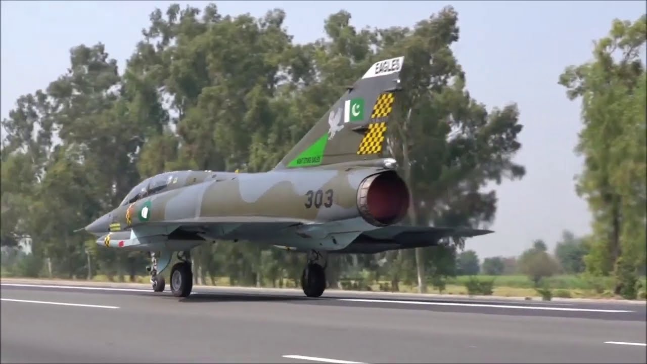 Pakistan Air Force Mirage IIIDP and F-7PG deployed on a motorway