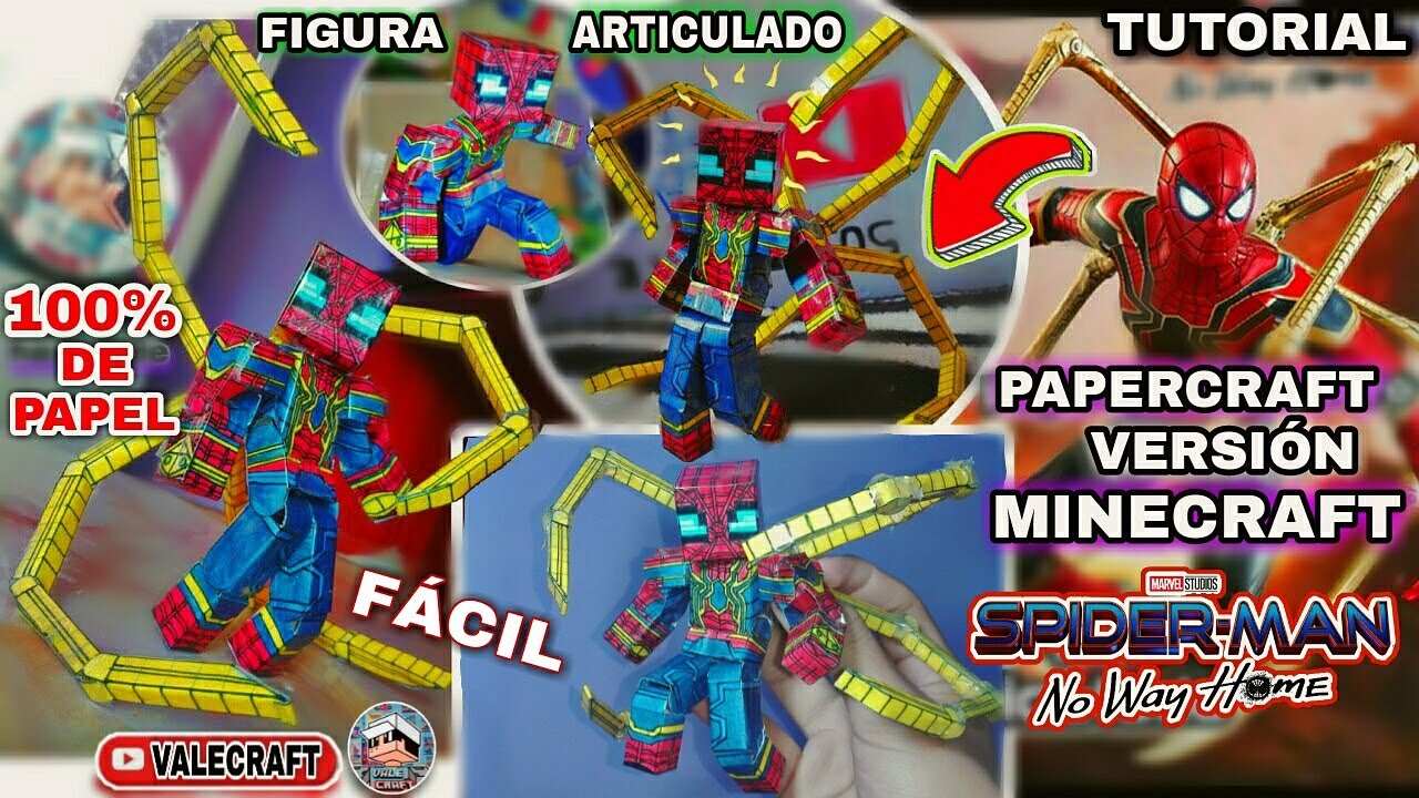 Como hacer a iron spider figura de acción con PATAS hecho de papel minecraft articulado #papercraft