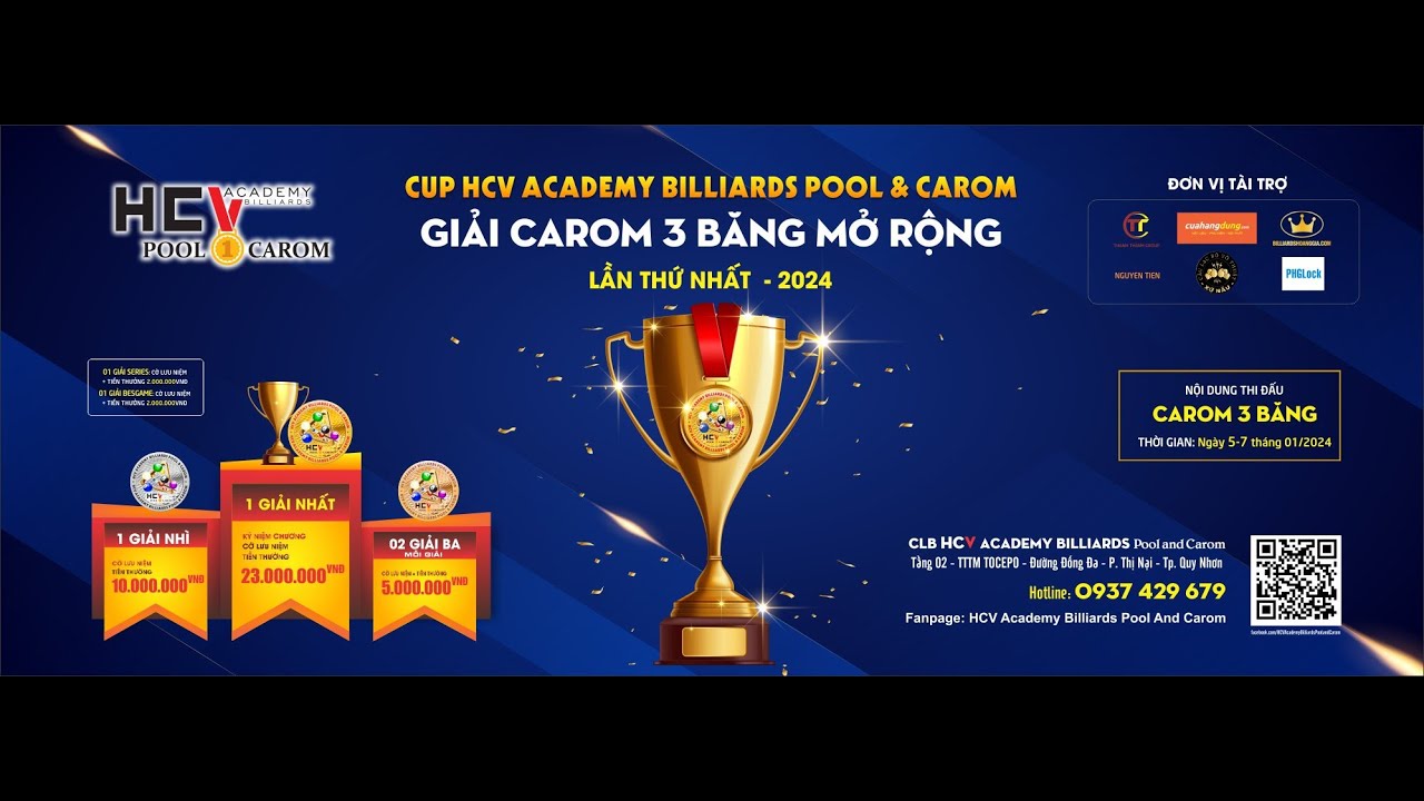 TRẦN QUYẾT CHIẾN (HCV) - ĐÌNH VƯƠNG (TD). Bida 3 băng CUP CLB HCV Quy Nhơn. BÀN 1