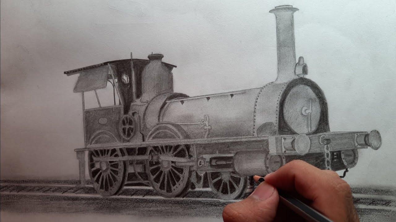 Drawing a Steam locomotive! Pencil Sketching of the Classic Vintage Steam powered locomotive