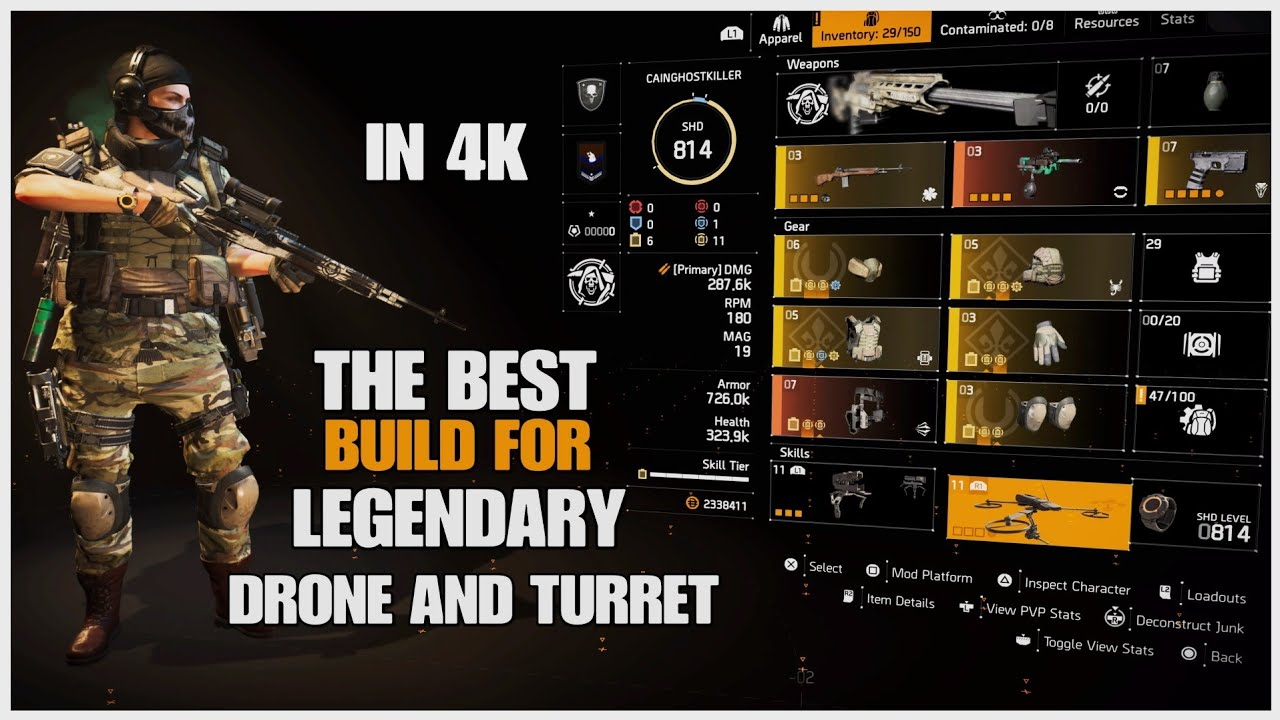 DIVISION 2 IN 4K  THE BEST BUILD FOR LEGENDARY DRONE AND TURRET