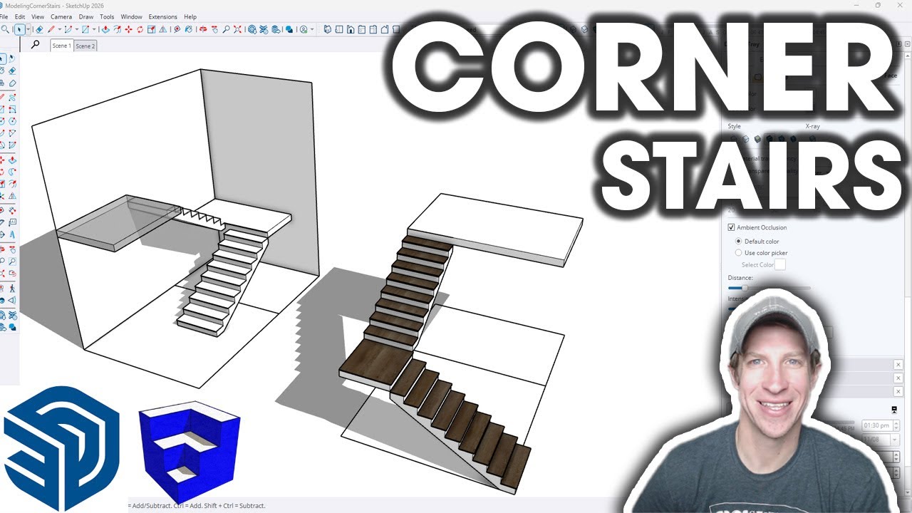 Как смоделировать угловые и U-образные лестницы в SketchUp (простой способ)!