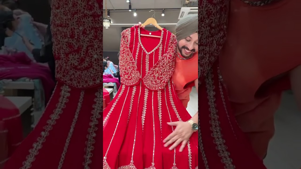 Red Georgette Heavy Embroidered & Mirror Pasting Anarkali Plazo Suit With Beautiful Organza