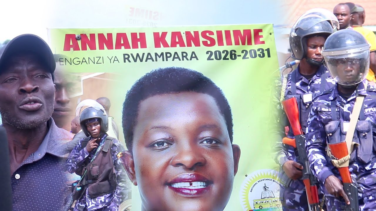 Hon. Anna Kansiime's supporters demonstrate at Nyeihanga Police Station in Rwampara District.