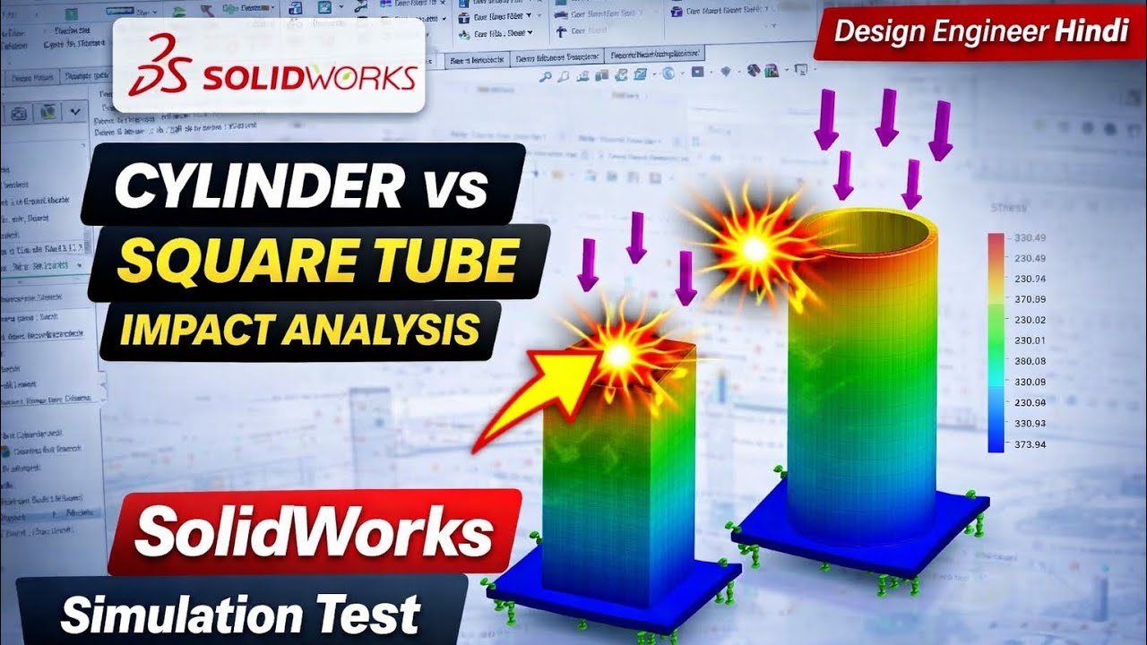 Cylinder Vs Square Tube Impact Analysis | SolidWorks Simulation Test #solidworkstutorial 